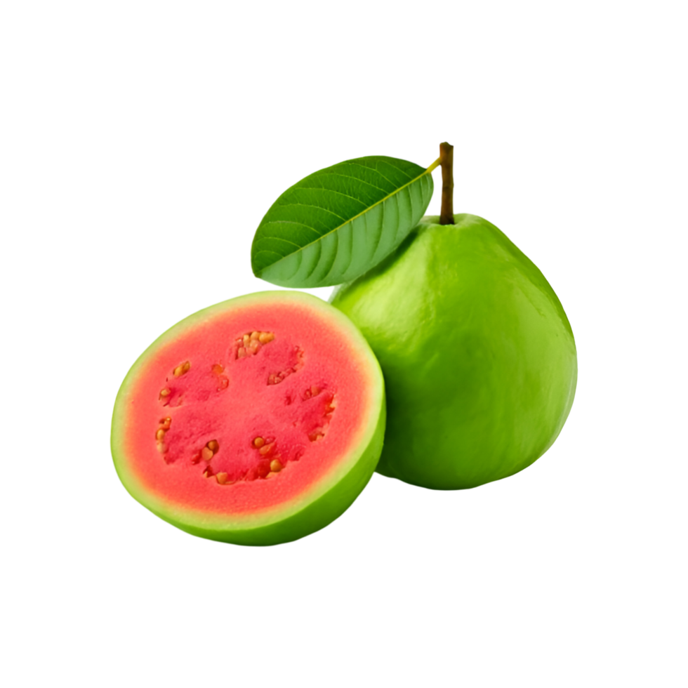 Guava fruit with slice and leaf on transparent background png