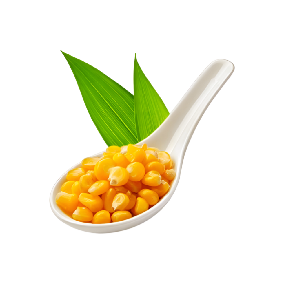 Spoon of corn seed with leaf on transparent background png