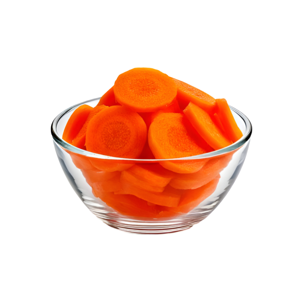 Glass bowl of sliced carrot on transparent background png