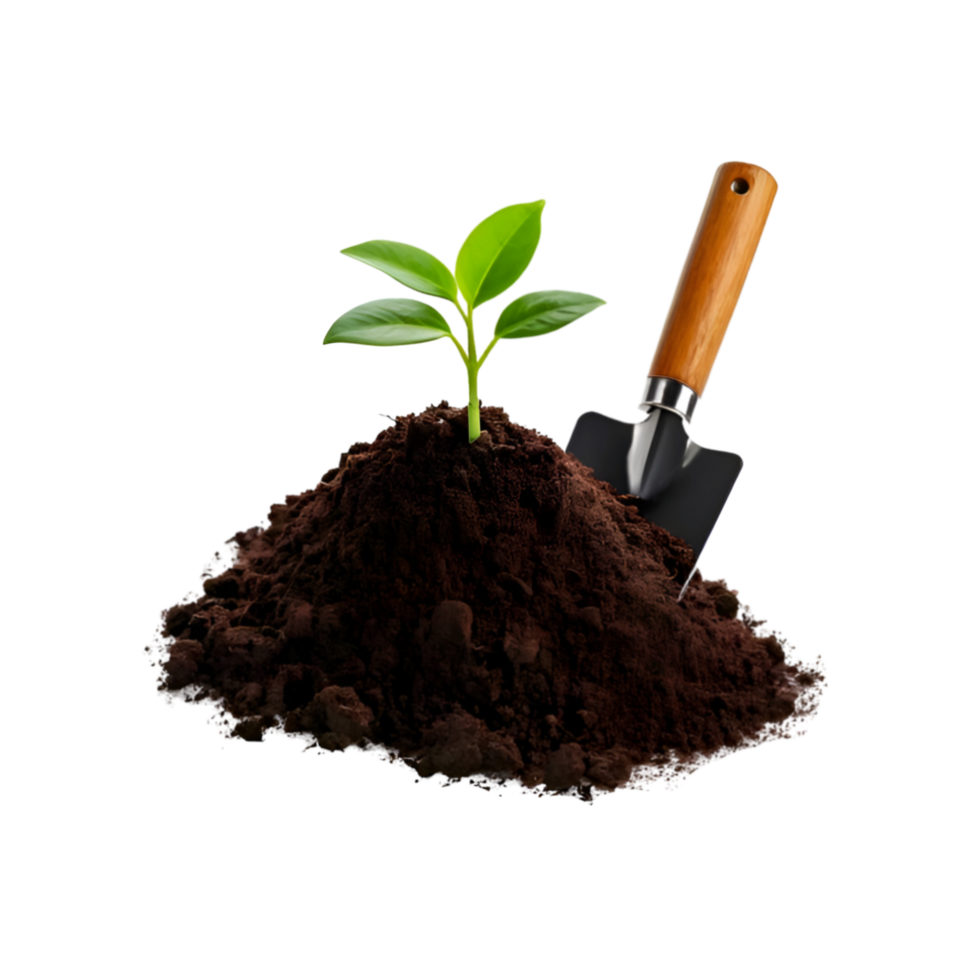 Soil with small plant on transparent background png