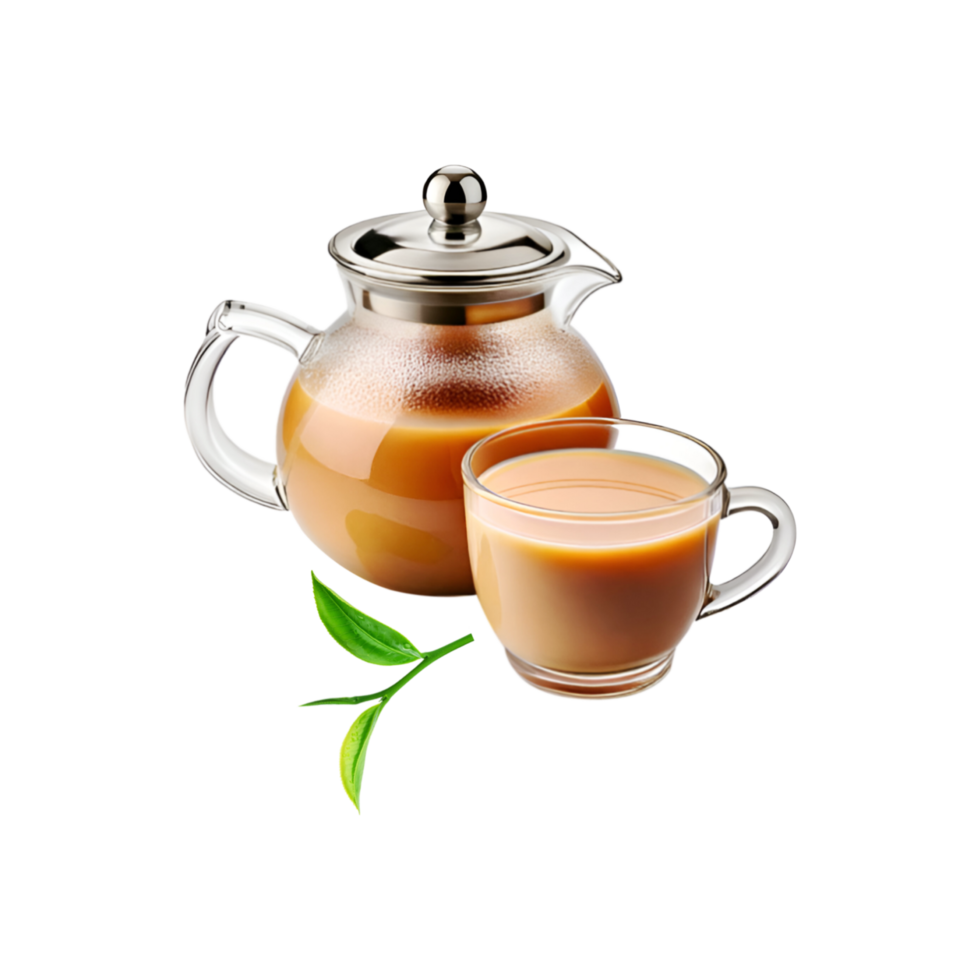 Milk teapot with tea cup on transparent background png