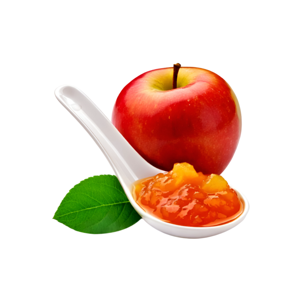 Spoon of apple jam with slice on transparent background png
