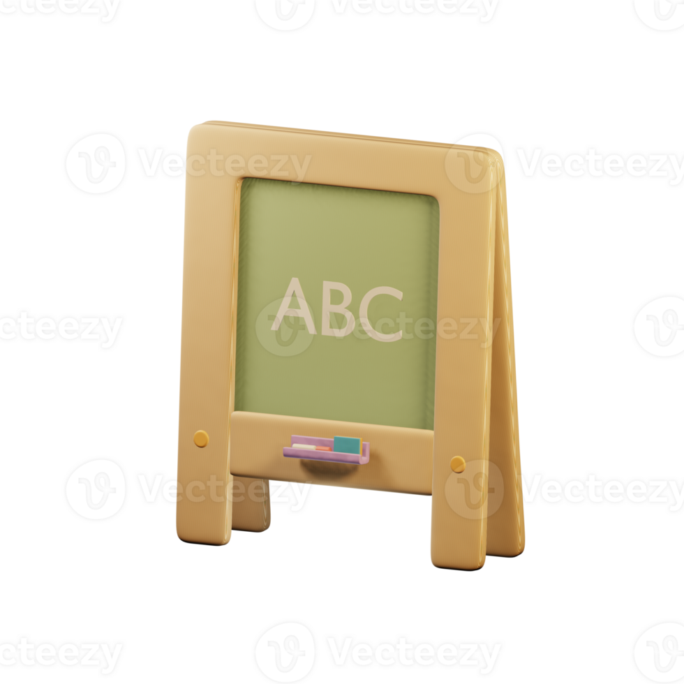 School chalkboard with chalk and ABC lettering. Icon 3d on isolated background. png