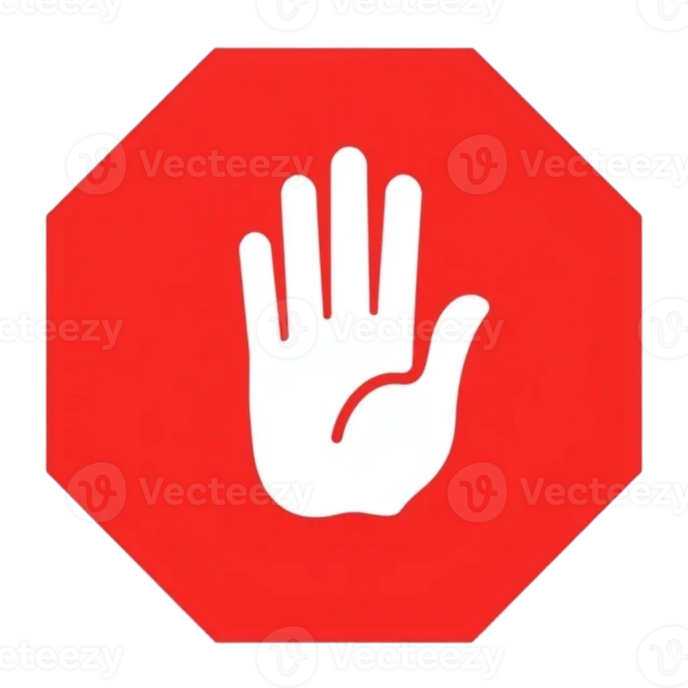 Block Icon Red Stop Sign with Hand Stop Ads Symbol Red Octagon with Hand Block Content Icon Hand in Red Stop Sign png