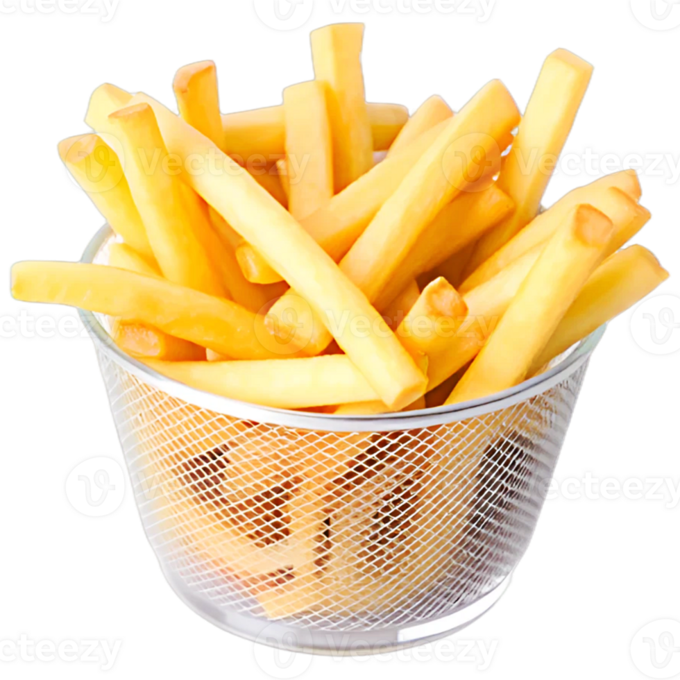 French Fries in a Metal Basket - Crispy Fried Potatoes Isolated - Serving of Golden French Fries png