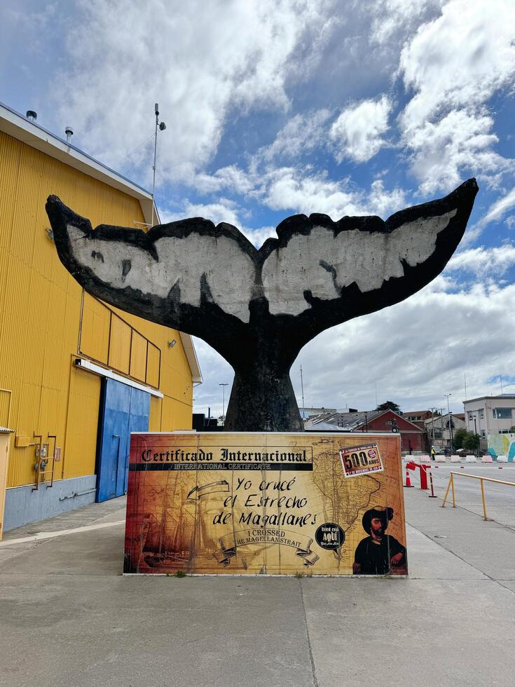 Punta Arenas, Chile 10.22.2023 Whale Tail Sculpture Crossing of Magellan Strait photo