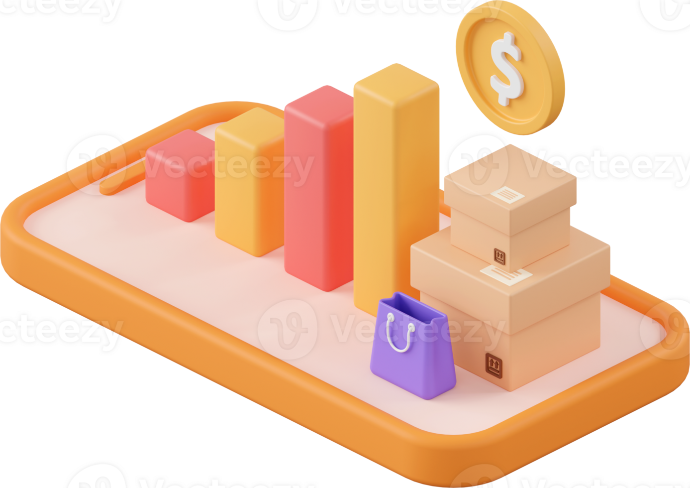Bar chart with parcel box on smartphone, 3d illustration of Icon affiliate marketing png
