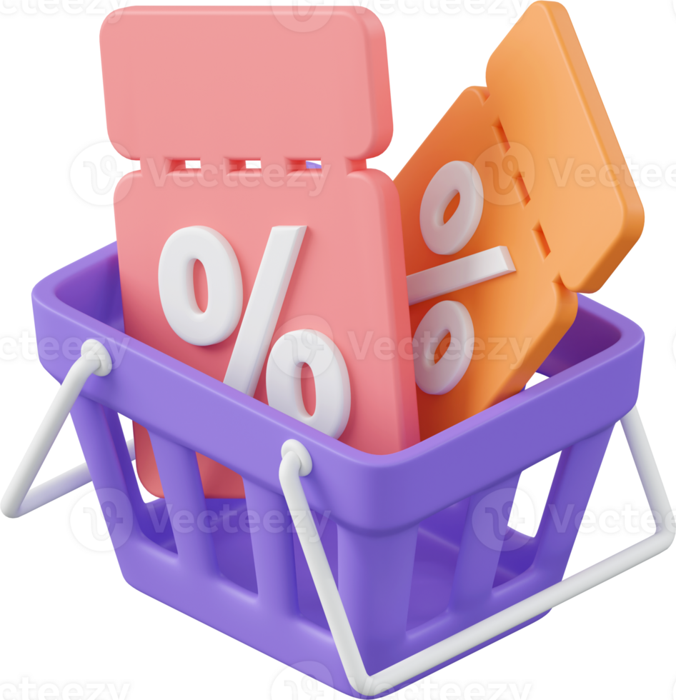 Basket with discount code, 3d illustration of Icon affiliate marketing png