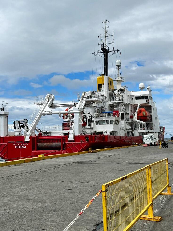 Punta Arenas, Chile 10.22.2023 Research and Supply Vessel Odesa Docked at Port photo