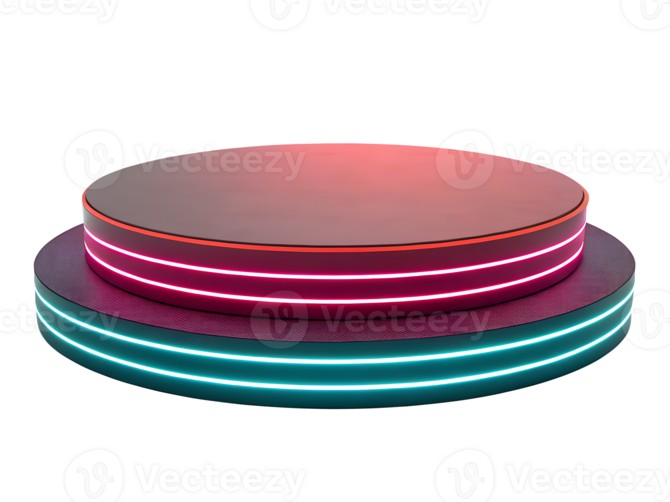 Around shape, Glowing Neon Resin Platform with Bold Color Edges, isolated on a transparent background png