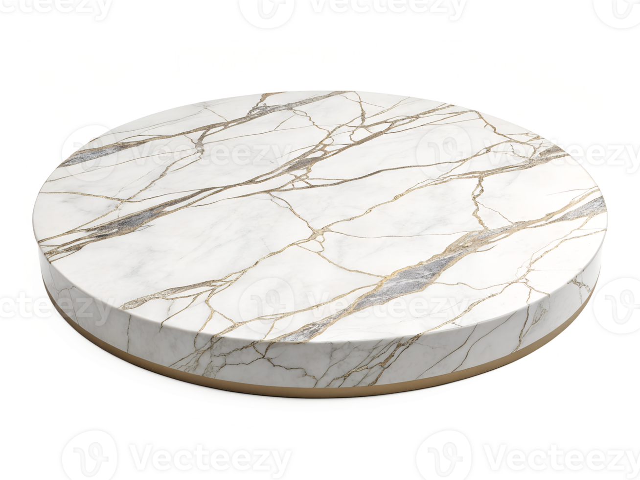 A round platform made from chiseled marble, with flowing, elegant veins of white and gray running throughout, placed against a clean, contemporary space., isolated on a transparent background png