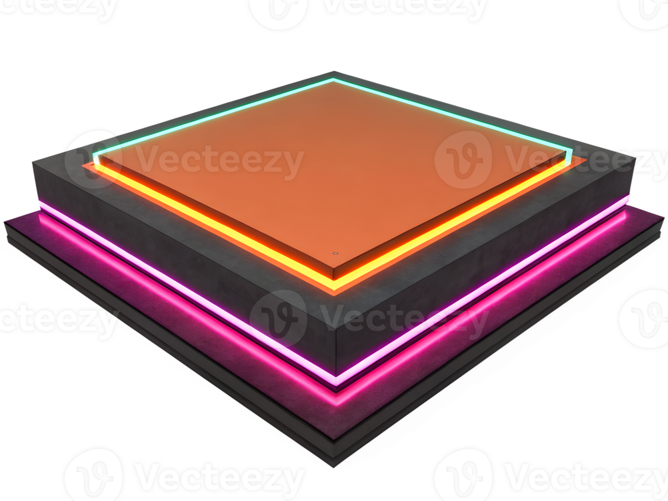 Square shape, Glowing Neon Resin Platform with Bold Color Edges, isolated on a transparent background png