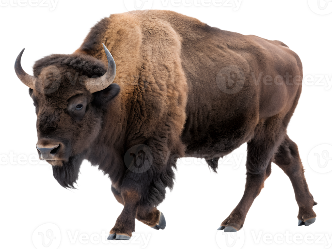 A Bison walking towards the camera, isolated on a transparent background png