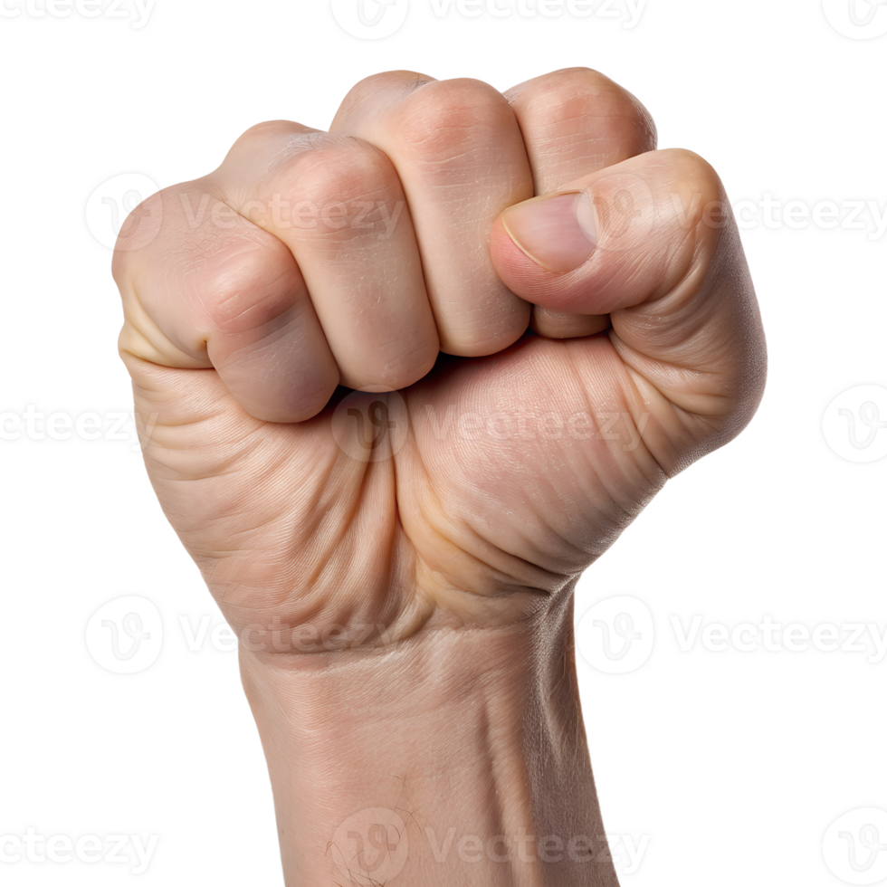 A human fist with fair skin, closed and facing up, in a transparent background png