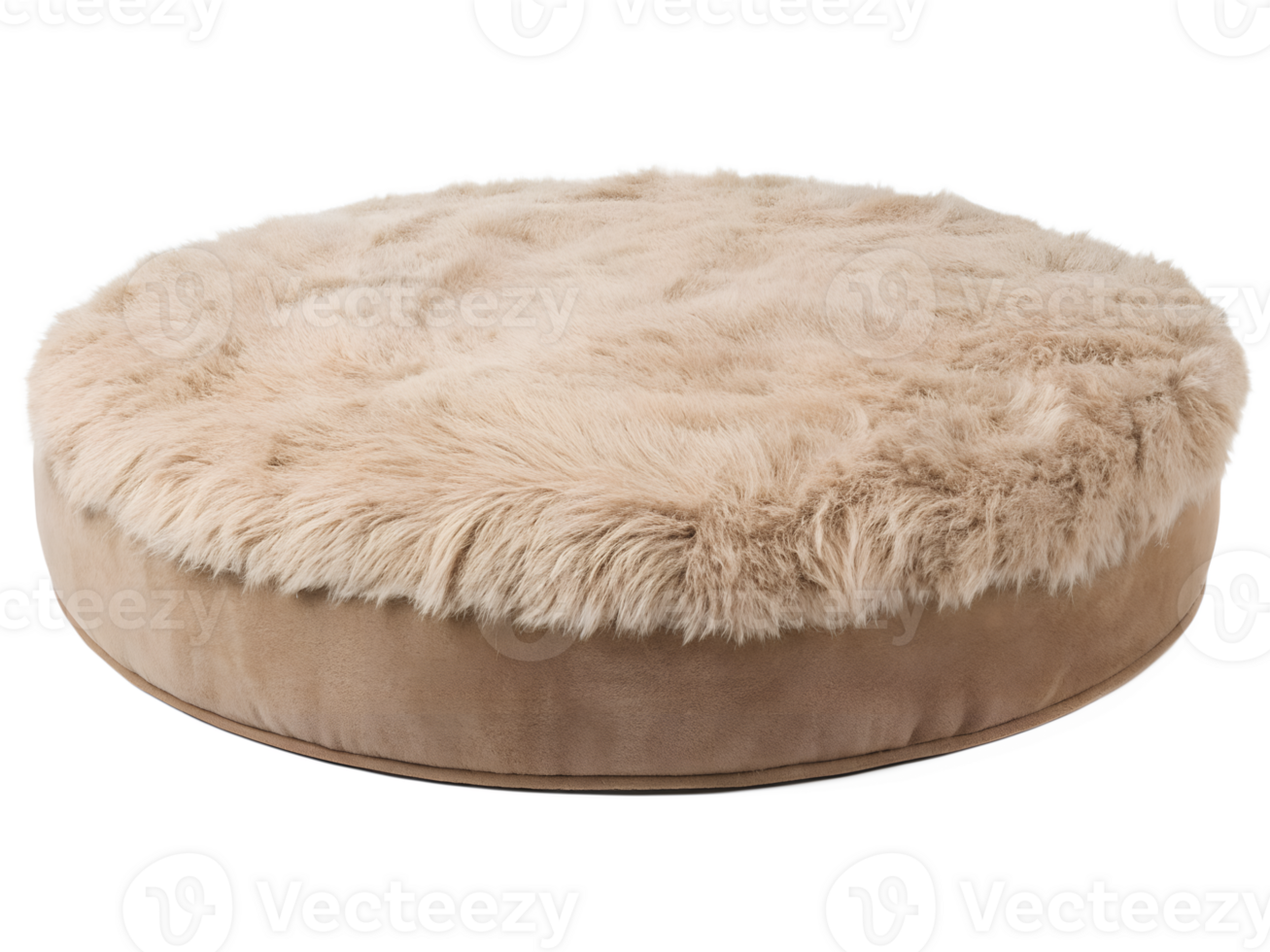 A round platform covered in soft faux fur, with a gentle, fluffy texture in a rich neutral shade, set in a luxurious, cozy space., isolated on a transparent background png