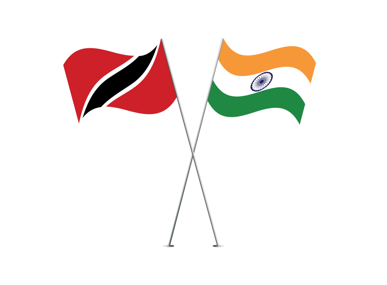 Trinidad and Tobago and India flags together on transparent background png