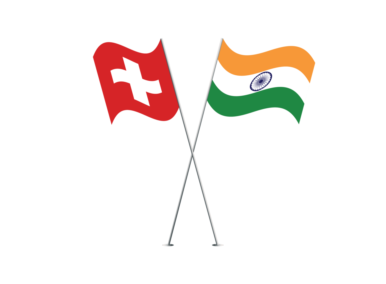 Switzerland and India flags together on transparent background png