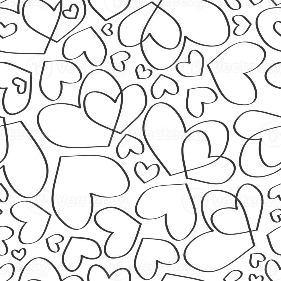 Valentine's Day romantic pattern with black linear hearts png