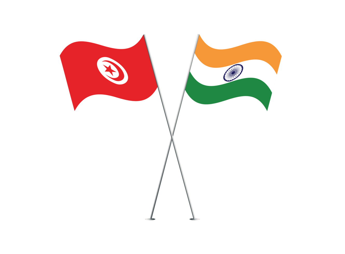 Tunisia and India flags together on transparent background png