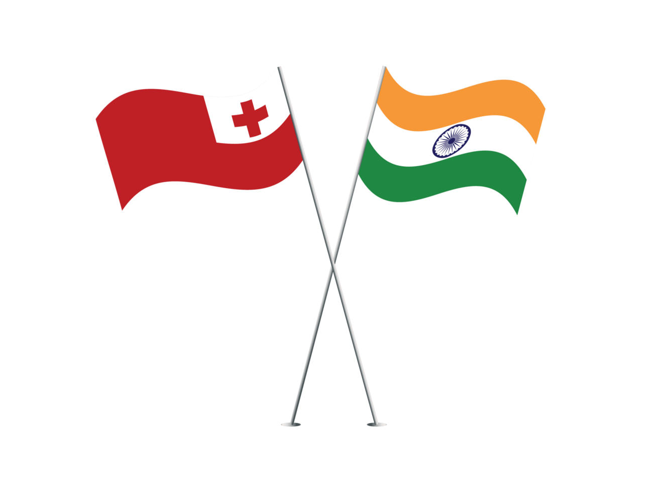 Tonga and India flags together on transparent background png