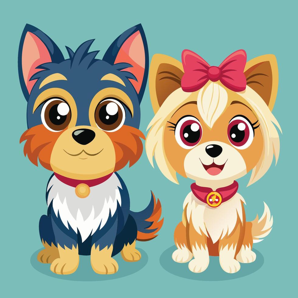 Collection of Adorable Cartoon Yorkshire Terrier Boys vector