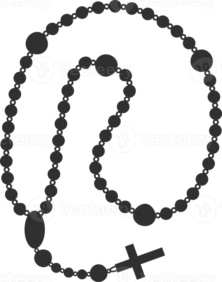 Catholic rosary beads. Christian necklace. Prayer chain with cross. Religious jewelry silhouette. png