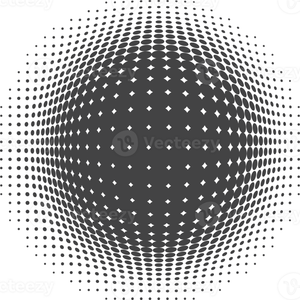 Dotted round shape. Abstract halftone gradient element. Geometric circular wavy spotted circle png