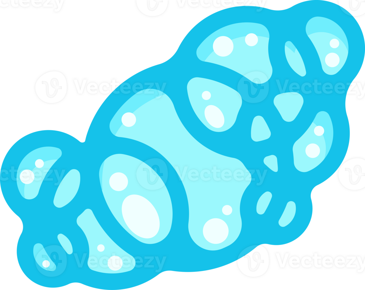 Soap foam bubbles. Cartoon bath sud clouds. Illustration of blue flat element. Liquid shape of shower gel, shampoo and splashes of detergent. png