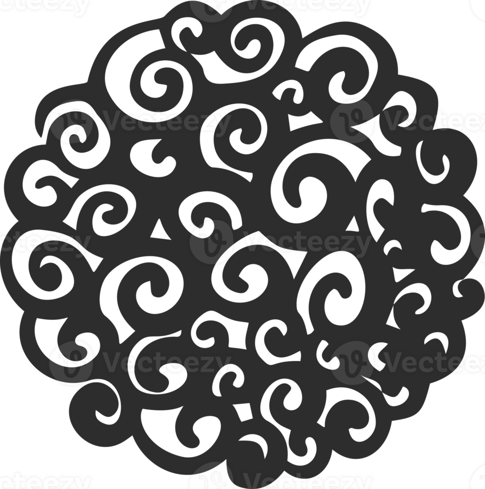 Circle with pattern. Abstract hand drawn graphic in rounds. Scribble design with dots spirals and grunge organic doodles. Curved simple brush strokes png