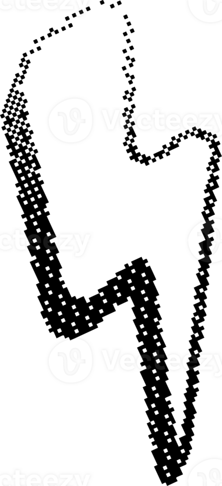 Bitmap pattern lightning shape. Flash halftone gradient element. Y2k graphic abstract icon. Dither noisy grunge texture. png
