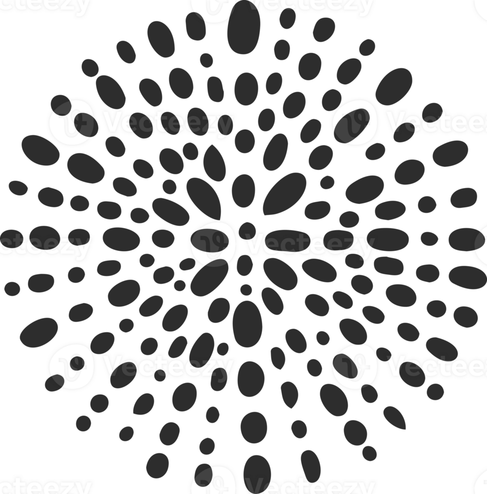 Textured circle with pattern. Abstract hand drawn graphic in rounds. Scribble design with dots spirals and grunge organic doodles. Curved simple brush strokes png