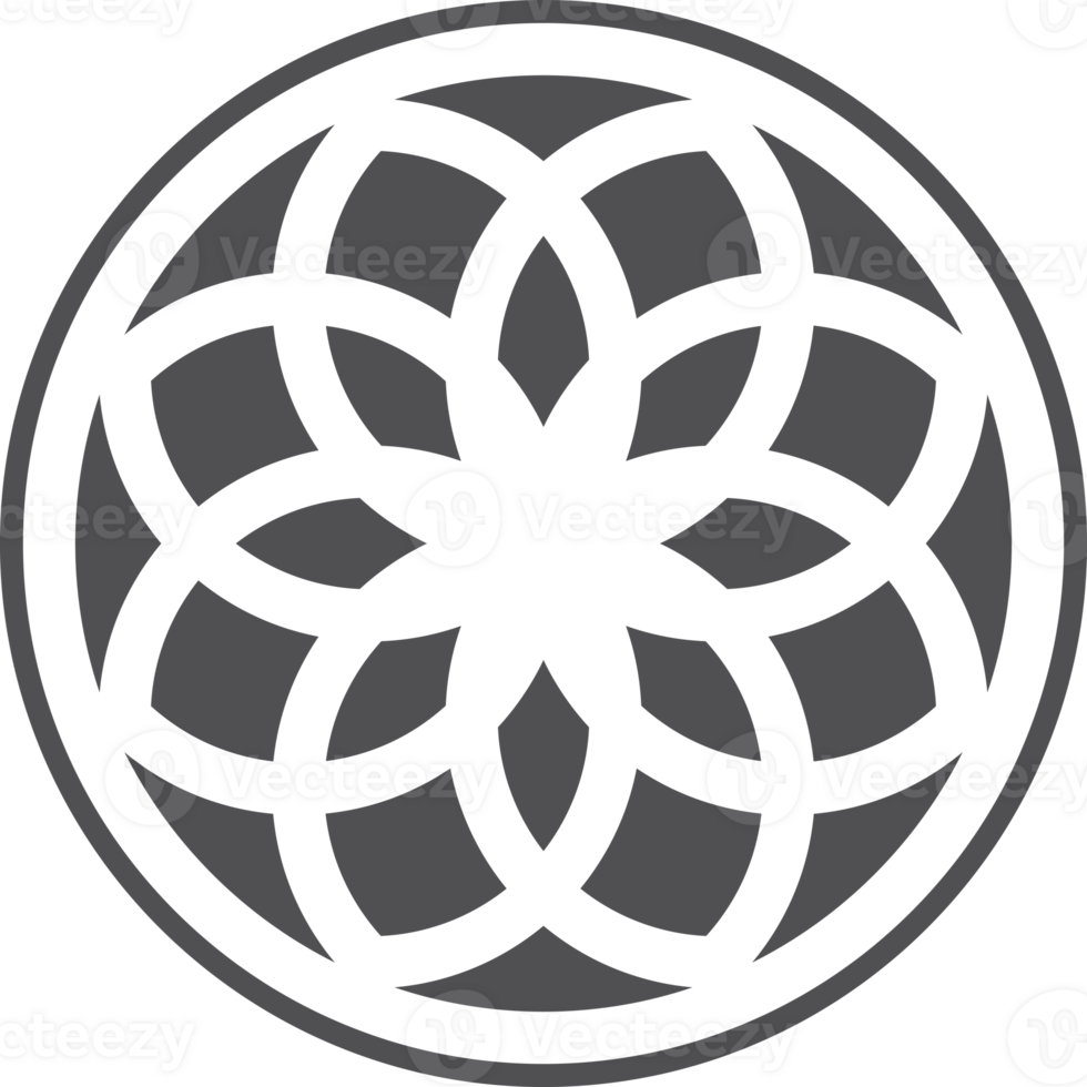 Gothic circle rose window with medieval ornament. Cathedral rosette. Christian architecture stained glass. Radial frame. png