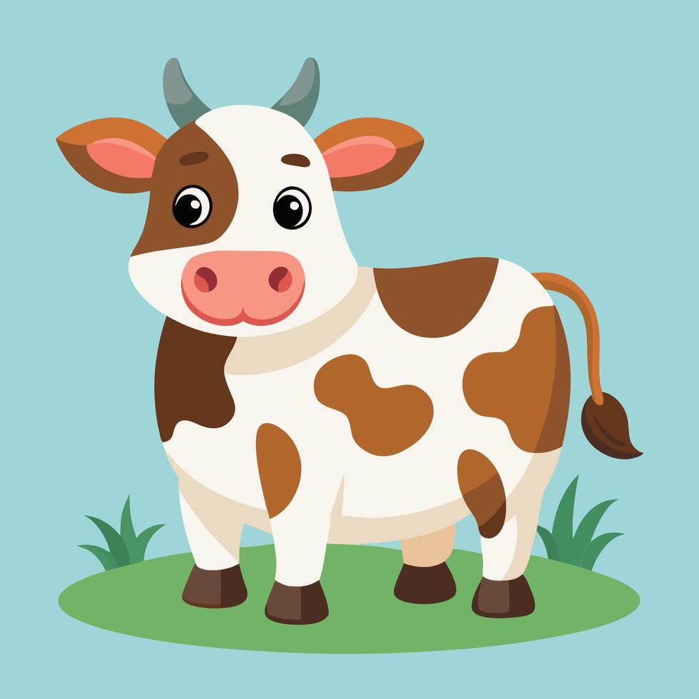 Adorable Cartoon Icon Illustration of a Standing Cow with Cute Expression and Big Eyes vector
