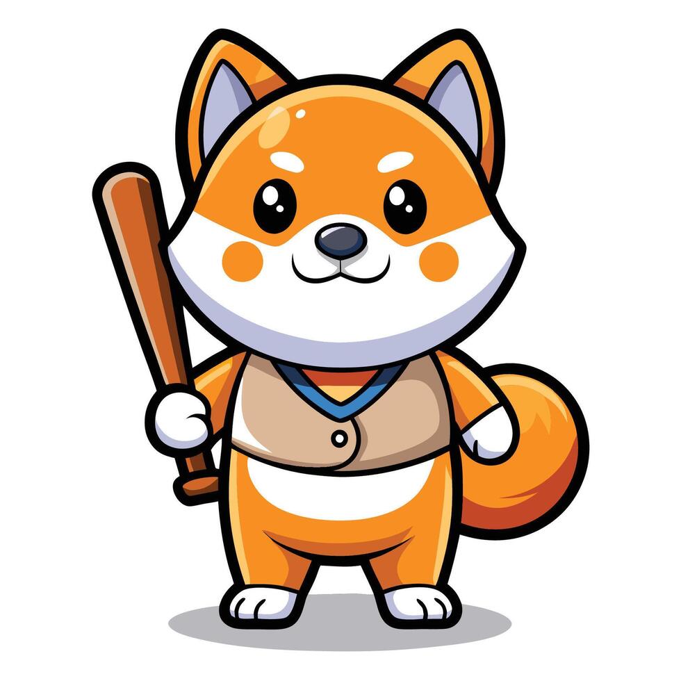 Adorable Shiba Inu Dog Strikes a Cool Pose with a Baseball Bat vector