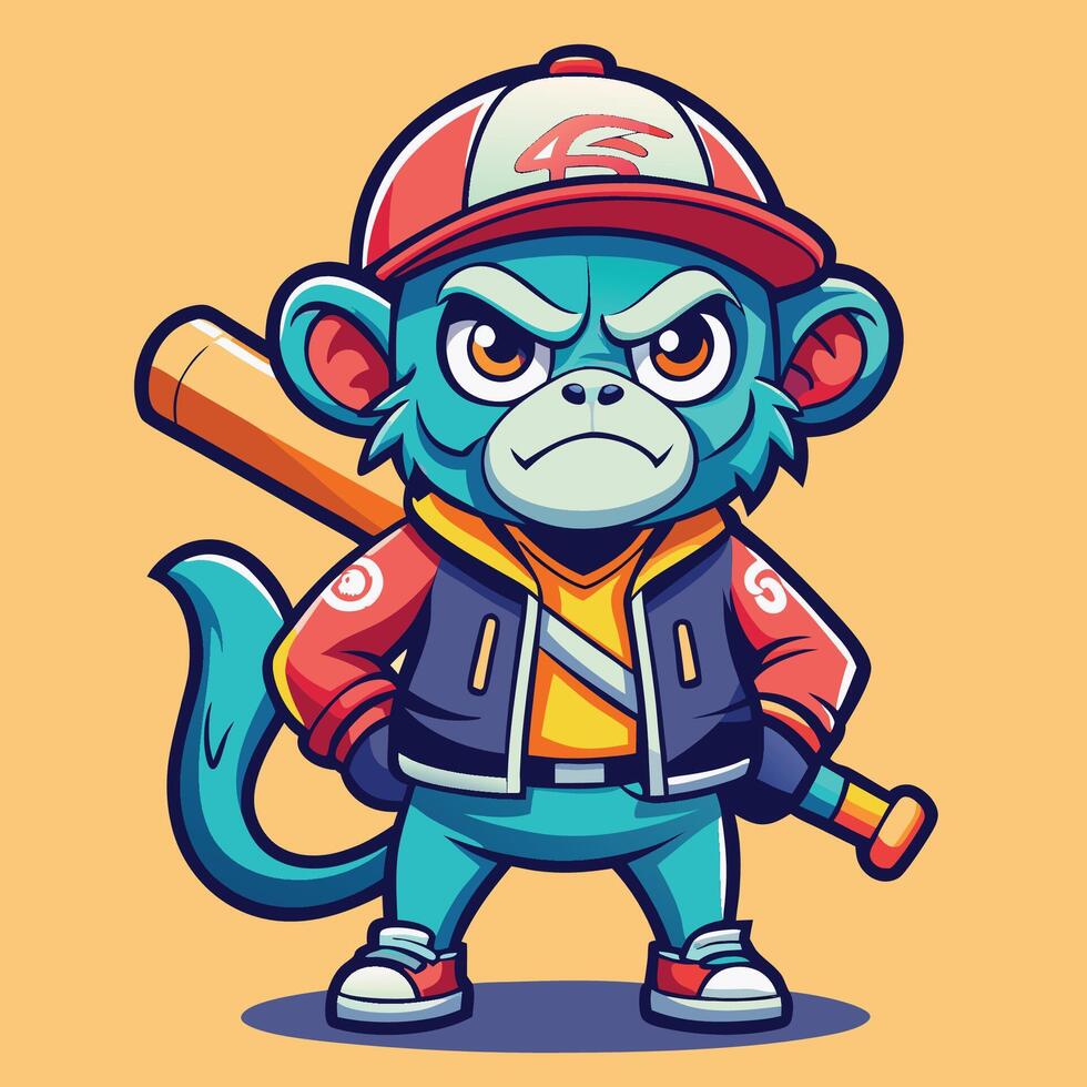 Stylish Monkey Sports Baseball Bat with Cool Jacket vector