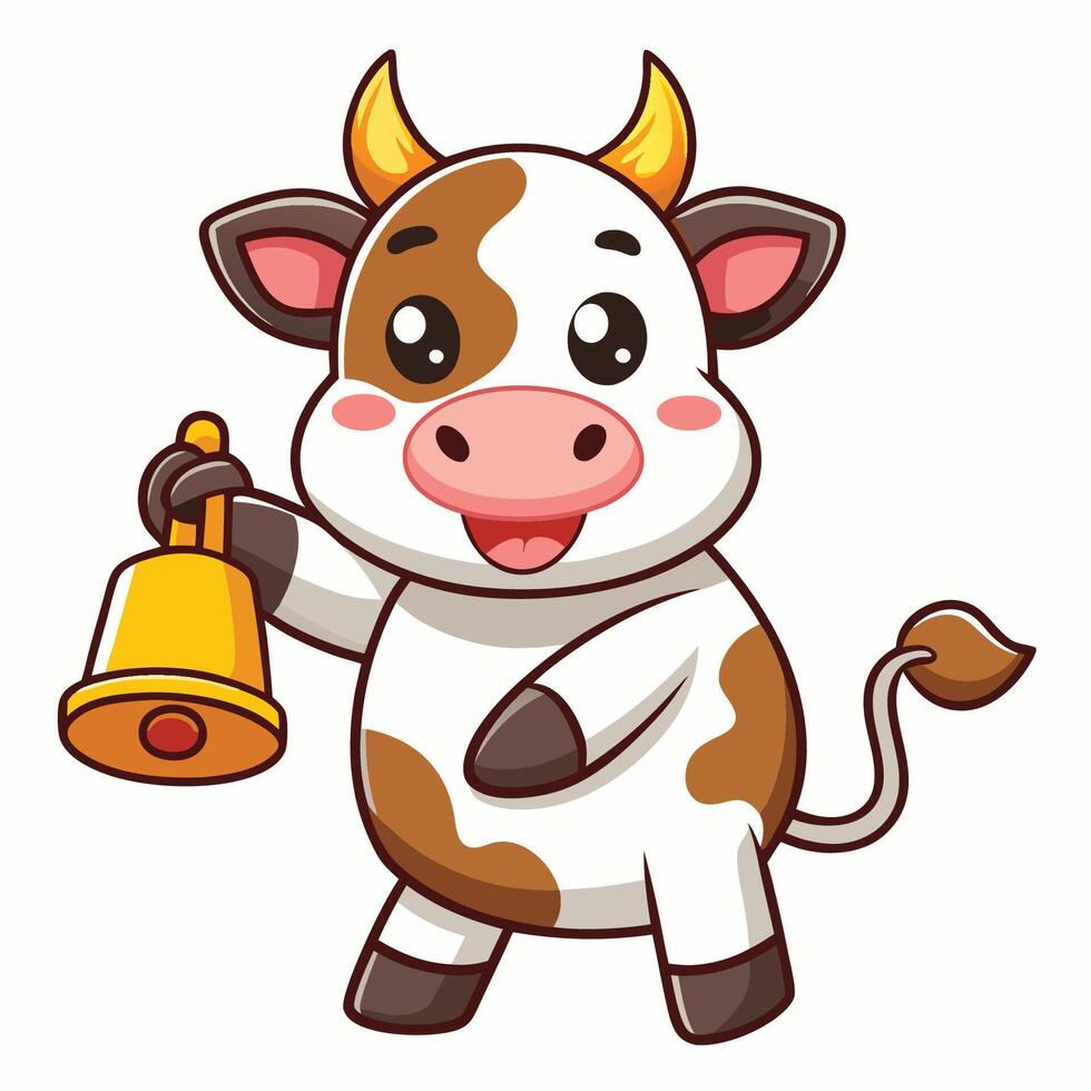 Playful Cow Cartoon Icon with Bell and Cute Expression vector