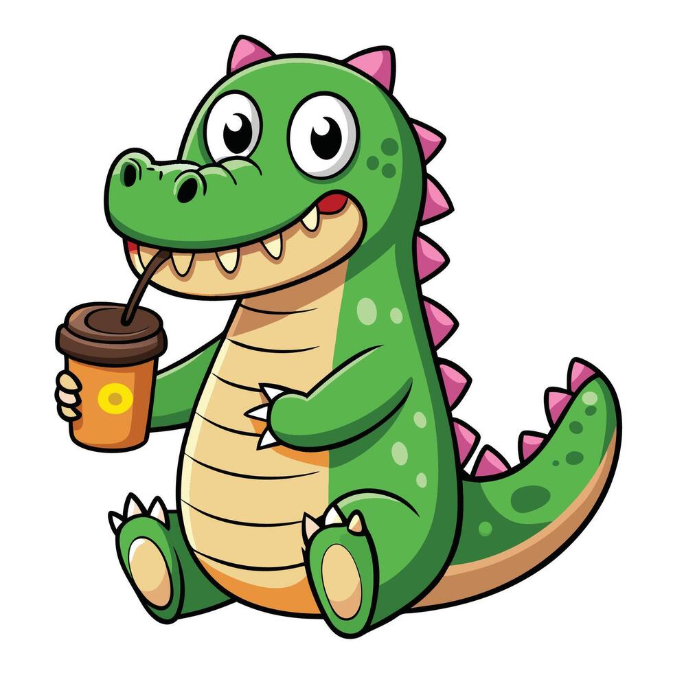Adorable Crocodile Savoring a Donut and Coffee vector