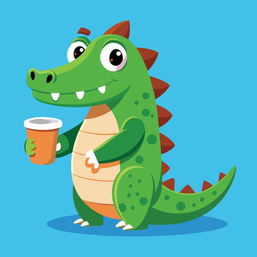 Adorable Crocodile Enjoying a Morning Coffee Break Cute Cartoon Icon vector