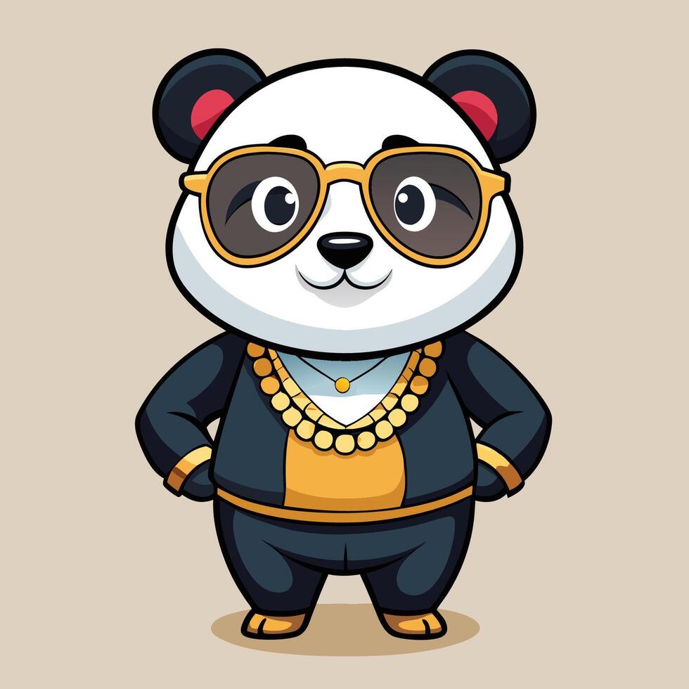 Stylish Panda in Gold Chain and Sunglasses Posing by a Car vector