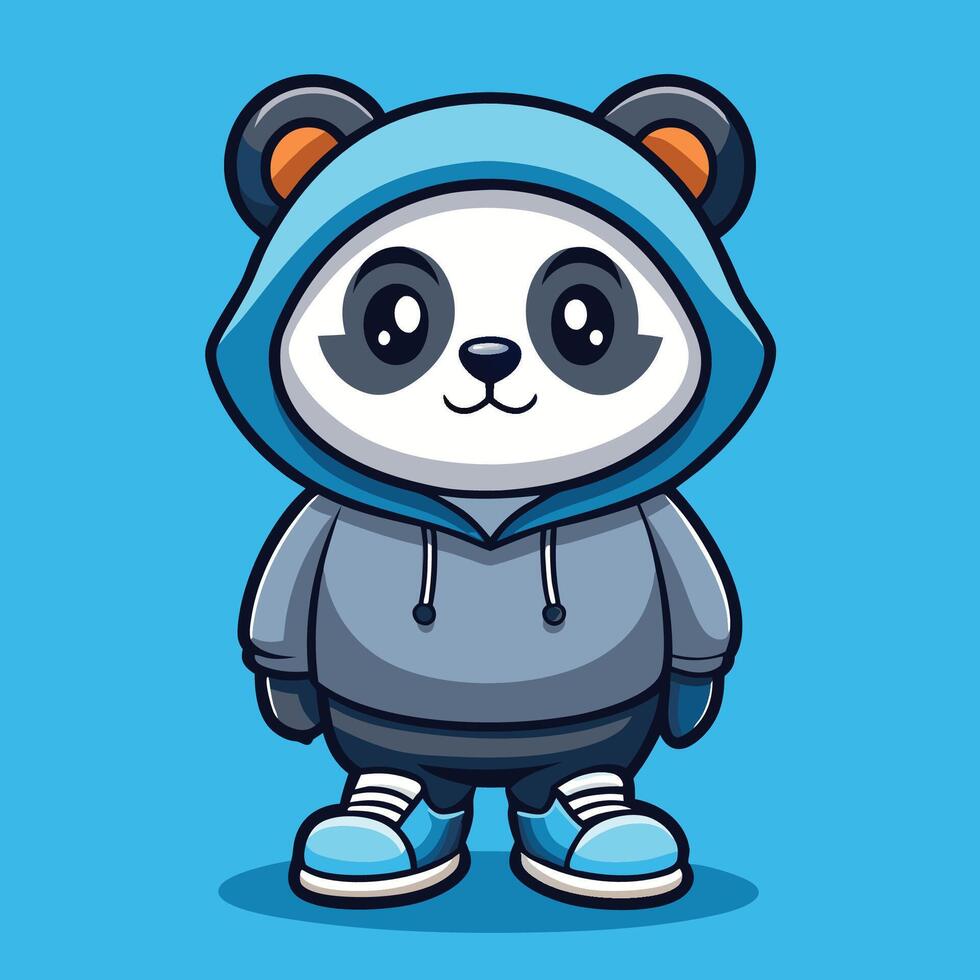 Adorable Cartoon Panda Exuding Style and Cuteness with Hoodie and Sneakers vector