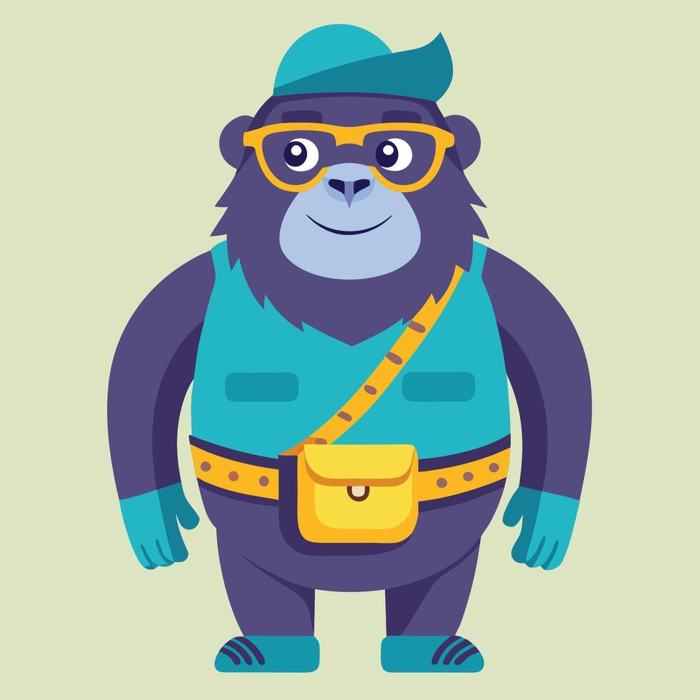Cool and Cute Gorilla Sporting a Waist Bag and Stylish Glasses vector