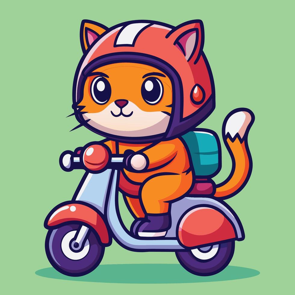 Cartoon Icon of an Adorable Cat Riding a Motorcycle with Style vector
