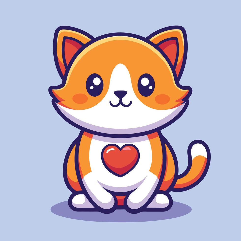 Adorable Cartoon Cat Adorned with a Heart Illustration vector
