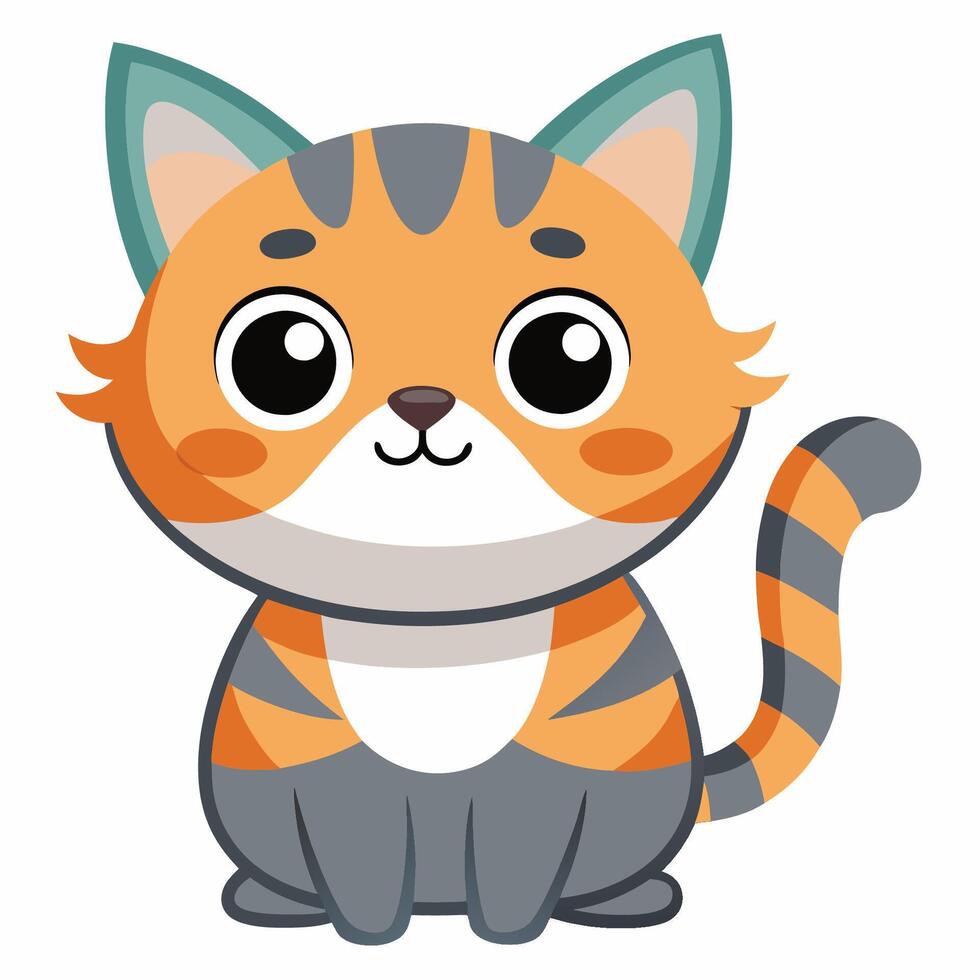 Adorable Cartoon Illustration of a Contemplative Feline Companion vector