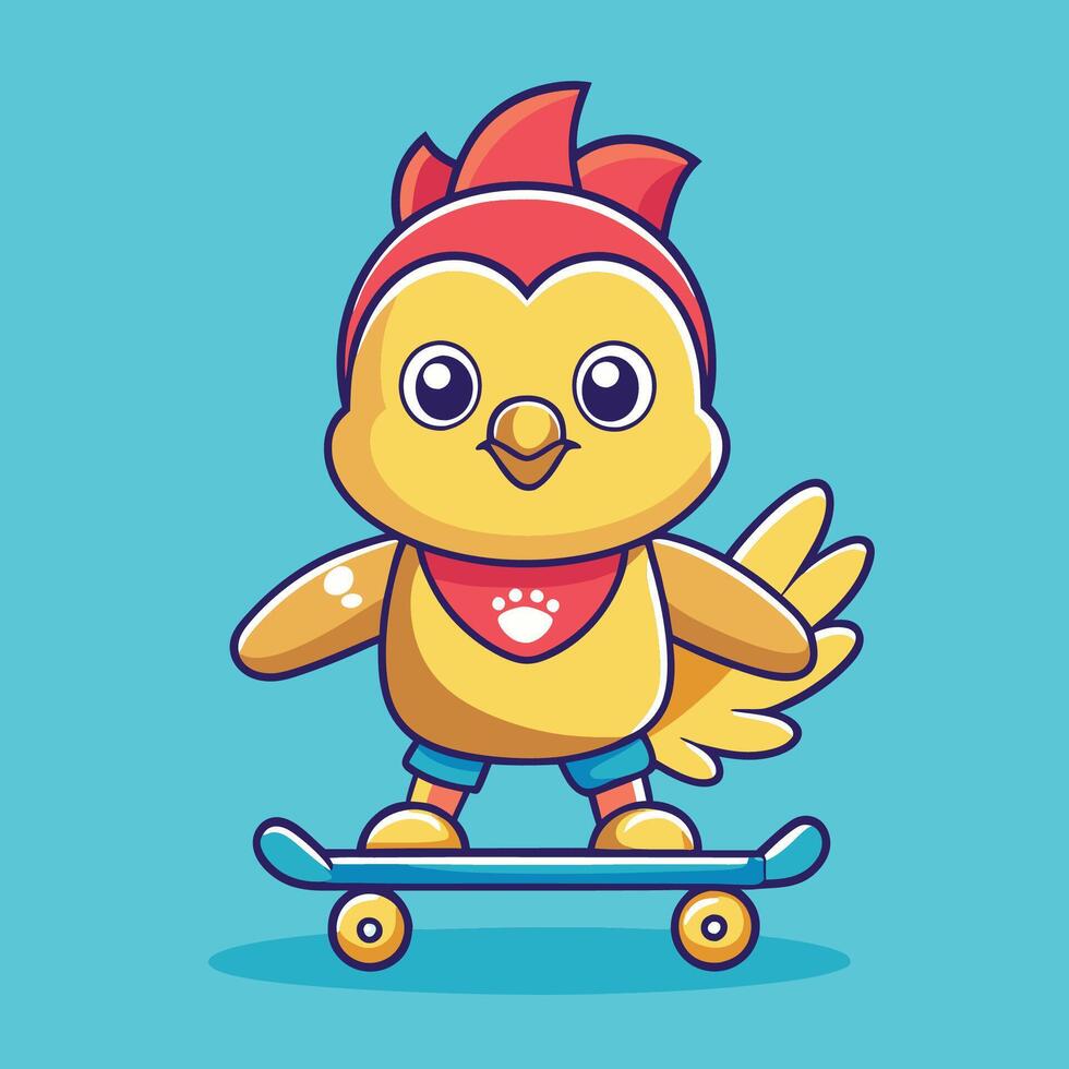 Adorable Cartoon Chicken on a Skateboard with a Playful Expression vector