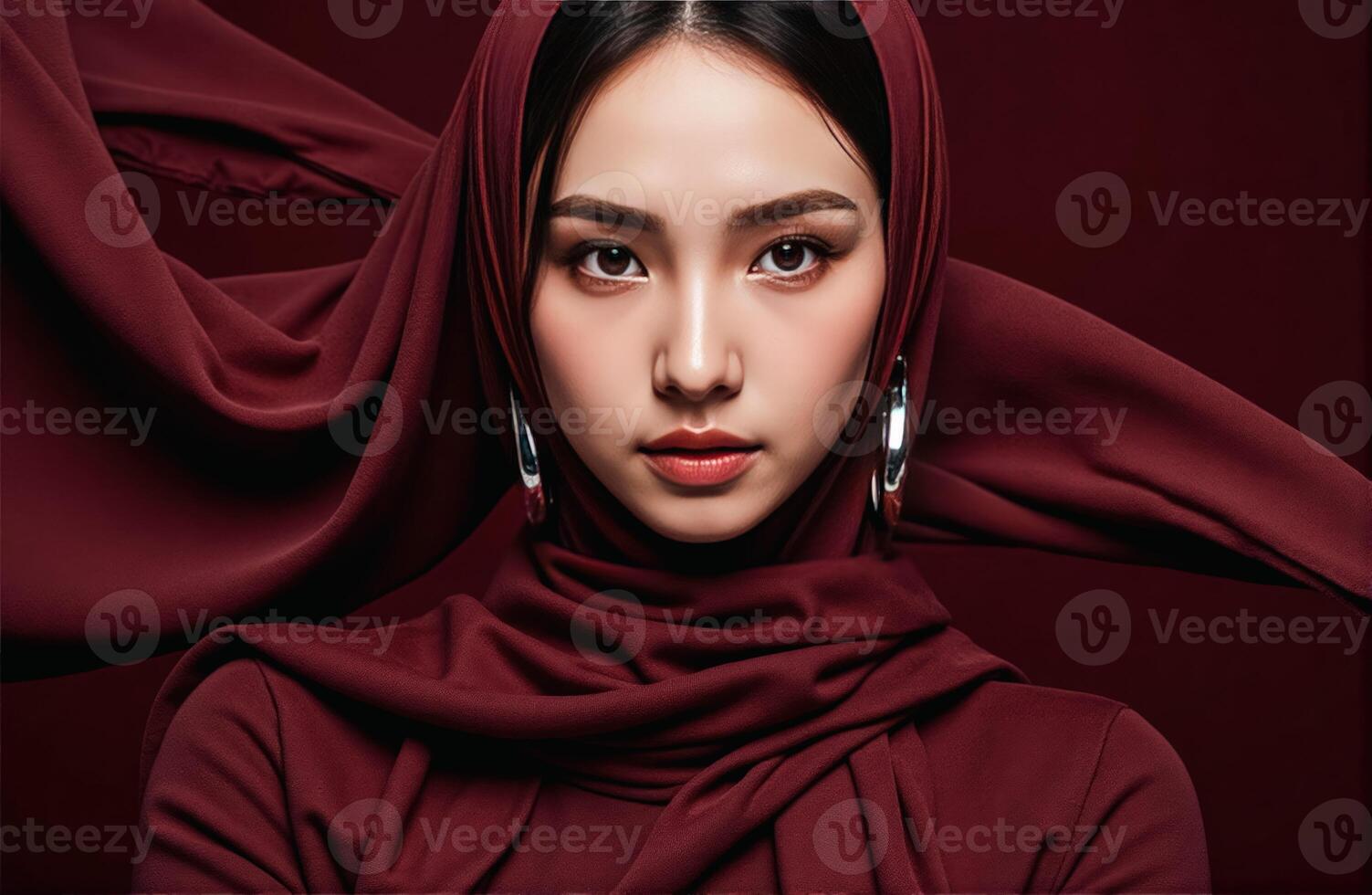 Beautiful asian woman in red hijab photo