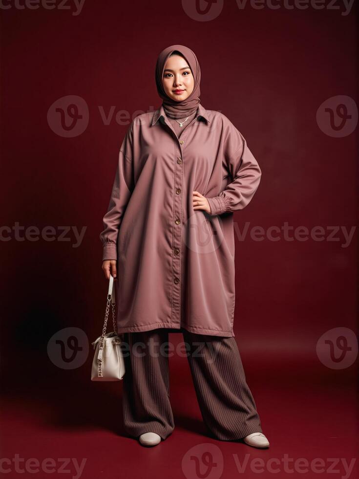 A woman in a brown coat and pants photo