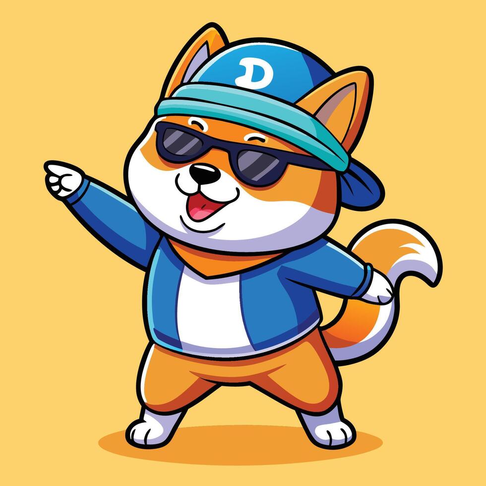 Cool Shiba Inu Dog Posing with Hat and Sunglasses Perfect for Dabbing vector