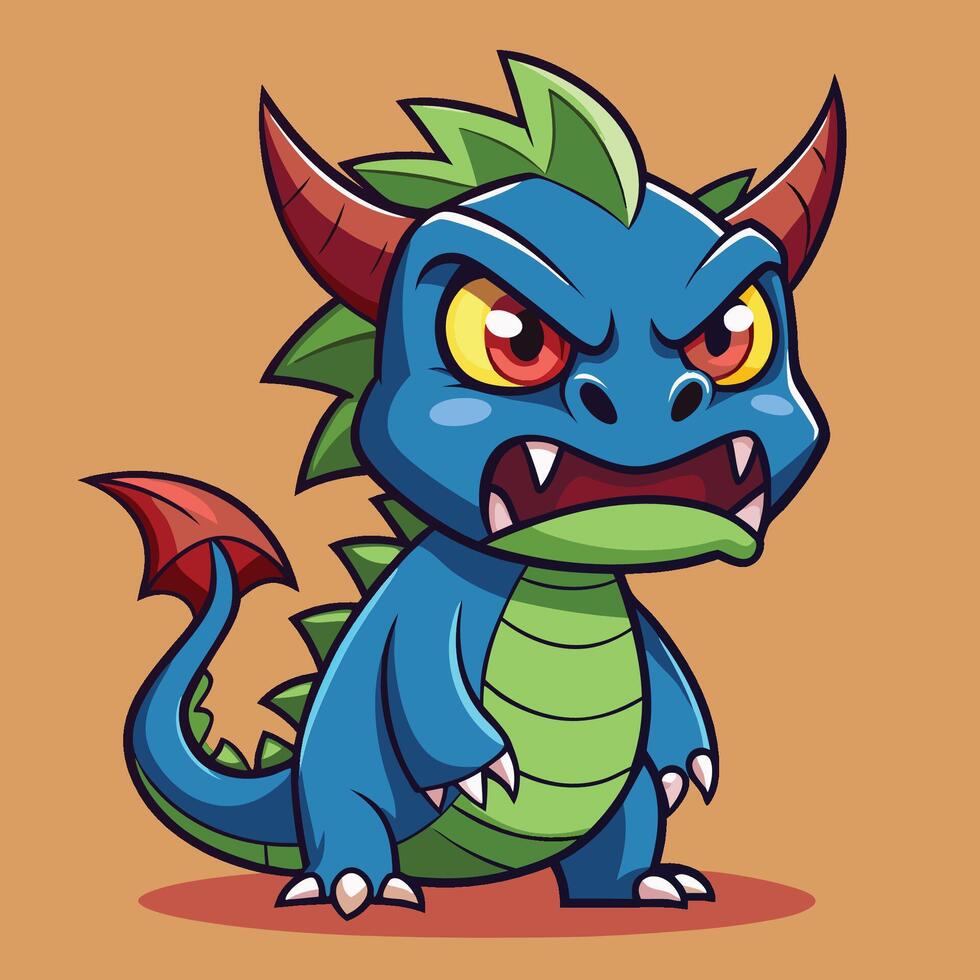 Animated Illustration of a Fiery and Irate Dragon Cartoon Character vector