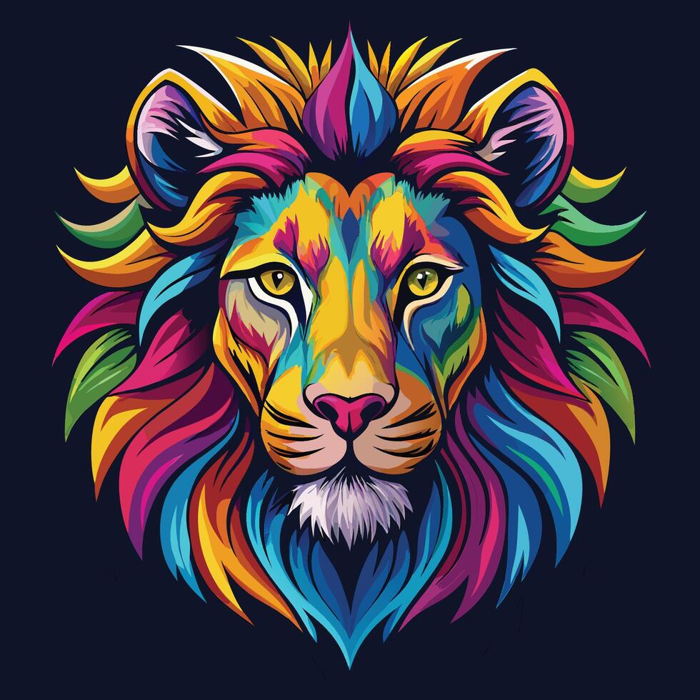 Vivid and Vibrant Lion Face Drawing in Multihued Splendor vector